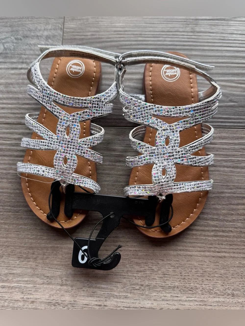 Sparkling Silver Strappy Girls Sandals with Rhinestone Detail